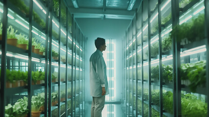 Fototapeta premium Indoor farming, led light and growth