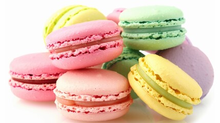 macaron biscuits in various colors, isolated white background