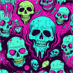 Psychedelic zombie skull design tshirt design vector