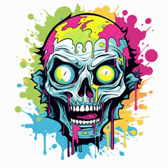 Psychedelic zombie skull design tshirt design vector