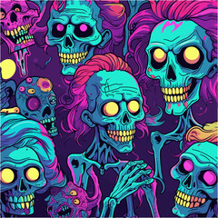 Psychedelic zombie skull design tshirt design vector