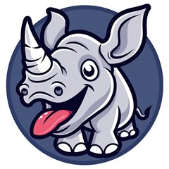 circular logo of a cartoon Rhino with his tongue sticking out