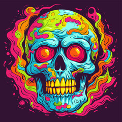 Psychedelic zombie skull design tshirt design vector