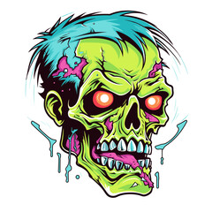Psychedelic zombie skull design tshirt design vector