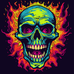 Psychedelic zombie skull design tshirt design vector