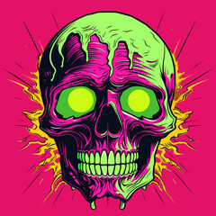 Psychedelic zombie skull design tshirt design vector