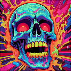 Psychedelic zombie skull design tshirt design vector