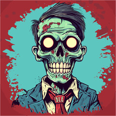 Psychedelic zombie skull design tshirt design vector