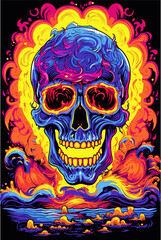Psychedelic zombie skull design tshirt design vector