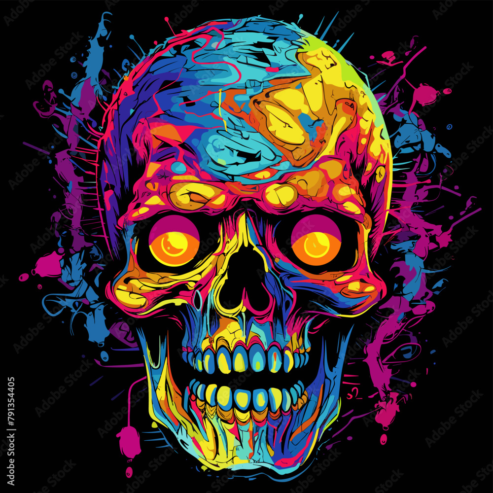 Wall mural Psychedelic zombie skull design tshirt design vector