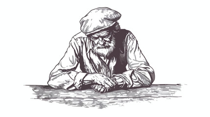 The old man at the table Hand drawn style vector desi