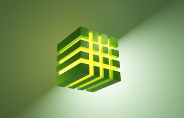 3d render green abstract futuristic cube background design