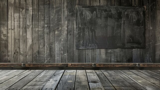 Texture of blackboard and wooden wall for school design board perfect for interior design websites and loft office style