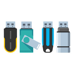 Flash drives vector cartoon set isolated on a white background.