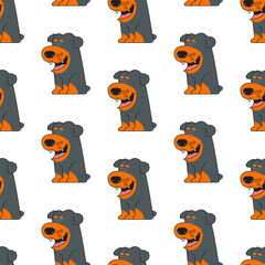 Rottweiler puppy vector cartoon seamless pattern background.