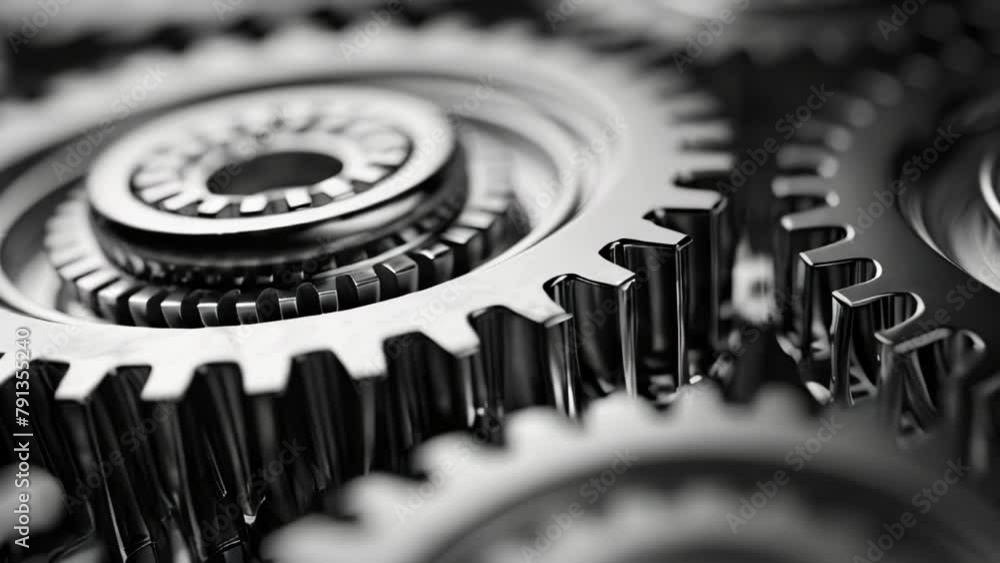 Poster closeup of gears and cogs of machines in motion, engineering concept