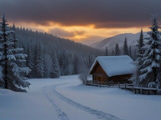 Serenade of Silence: Snowy Wilderness Envelops Nature's Sounds, Blanket of Tranquility in Winter Wonderland