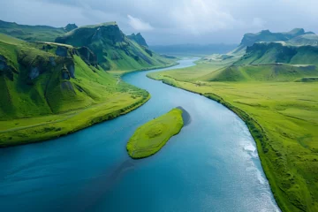 Fotobehang lake in the mountains of the caucasus, Beautiful emerald-colored glacial rivers of Iceland © Xaphar