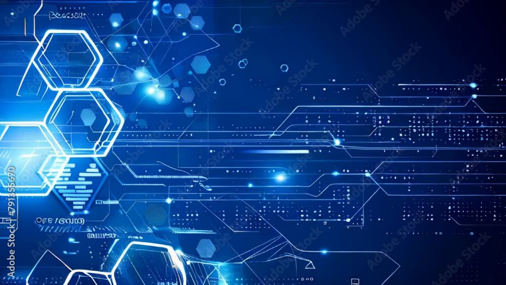 Aufkleber a blue abstract technology background with white hexagon and circuit lines