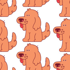 Spaniel puppy vector cartoon seamless pattern background.