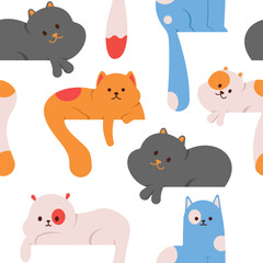 Cute cartoon cats vector cartoon seamless pattern background.