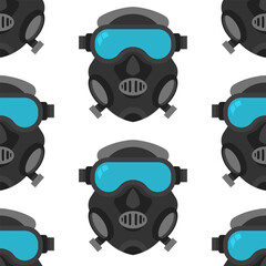 Full face snorkel mask vector cartoon seamless pattern background.