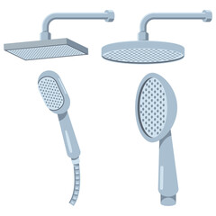 Shower heads vector cartoon set isolated on a white background.