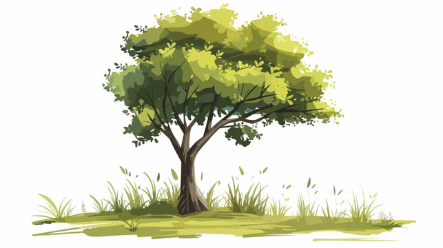 Tree on glade Hand drawn style vector design illustration