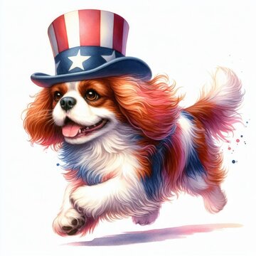 patriotic cavalier king charles spaniel running clip art preview