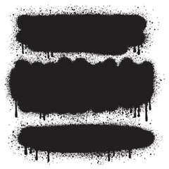 Fototapeta premium Set of graffiti spray banners. Vector spray paint shapes with Lines and Droplets Black ink splashes, collection of ink stains, Street style.