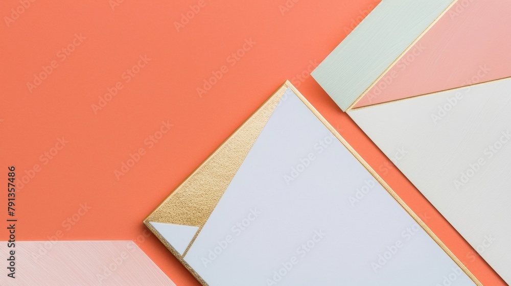 Poster a minimalist blank mockup of a bookmark with a geometric pattern and a touch of gold. .