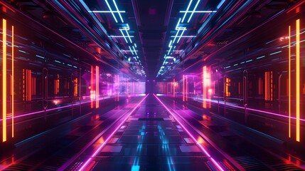 Fototapeta na wymiar Futuristic empty neon background. High tech lines, studio product, future cyberspace concept. 3D illustration
