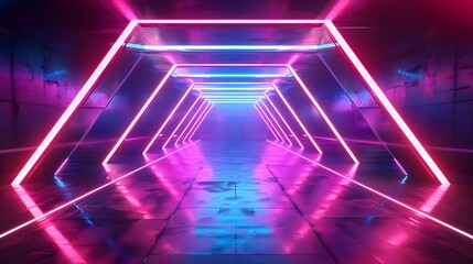 Futuristic empty neon background. High tech lines, studio product, future cyberspace concept. 3D illustration