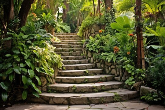 Garden Staircase: If there's a staircase, use it as a leading line to the decor.