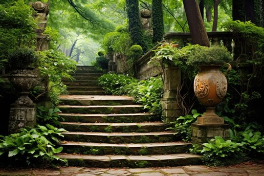 Garden Staircase: If there's a staircase, use it as a leading line to the decor.
