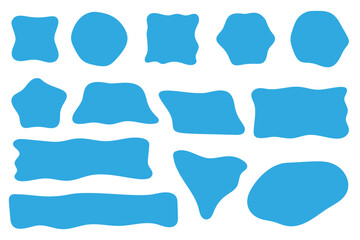 Abstract liquid shapes. Organic flat blobs. Irregular blue fluid bubbles. Random wavy spots and curvy elements. Amoeba rectangle box set.