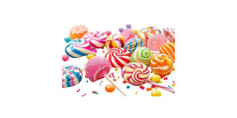 Obraz premium Colorful candy and lollipops isolated on white background