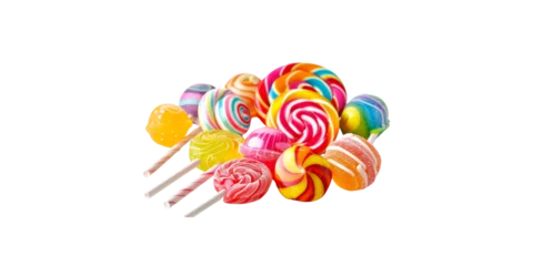 Fototapeten  Colorful candy and lollipops isolated on white background © wanna