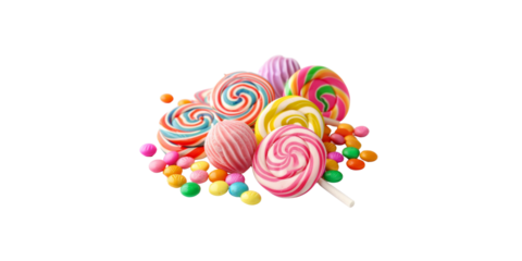 
Colorful candy and lollipops isolated on white background