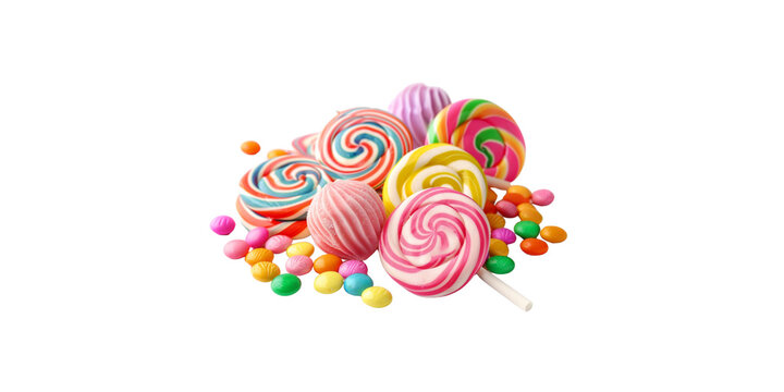 
Colorful candy and lollipops isolated on white background