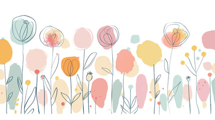 Simple line drawing of cute pastel flowers, minimalistic design, 2d illustration on a white background with flat colours

