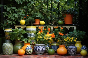 Garden Decor Patterns: Emphasize any patterns or repetitive motifs in the decor.
