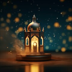 Fototapeta premium Eid mubarak and ramadan kareem greetings with islamic lantern and mosque. Eid al fitr background