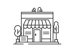 Fototapeta premium Outline icon of small storefront facade. Black line on white background. 