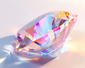 Glossy gem with multicolored gradient reflection. Quartz gem stone