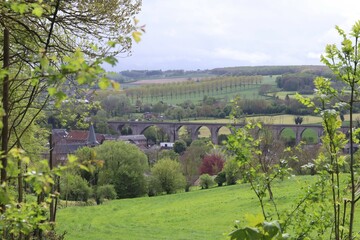 View of the little village Voeren or Fouron in Belgium, near the dutch border. Part of the dutch mountain trail. In the background you can see a train bridge.
