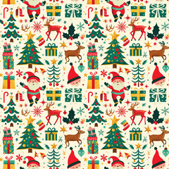 Festive Christmas elements in a cheerful holiday pattern