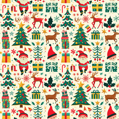 Festive Christmas elements in a cheerful holiday pattern