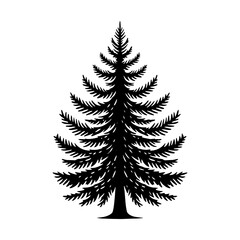 Black Vector Fir Tree Silhouette, Nature's Evergreen Guardians Standing Tall in Darkness- Fir tree Illustration- Fir tree vector stock.