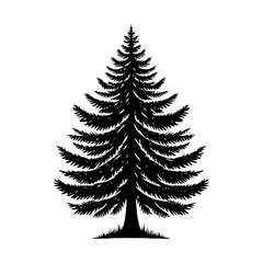 Black Vector Fir Tree Silhouette, Nature's Evergreen Guardians Standing Tall in Darkness- Fir tree Illustration- Fir tree vector stock.